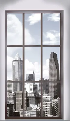 Фотообои Окно с видом на небоскребы купить на Стену — Цены и 3D Фото  интерьеров в Каталоге интернет магазина allstick.ru