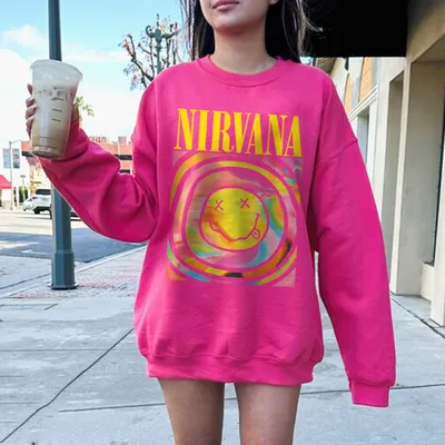 Nirvana Smile Sweatshirt, Pink Nirvana Smile Overdyed Sweatshirt. – Kalivira