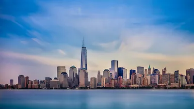 Картинки Нью-Йорк америка Море Небо Небоскребы город Здания