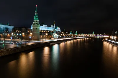 Обои на рабочий стол Ночная Москва и Москва-река, обои для рабочего стола,  скачать обои, обои бесплатно