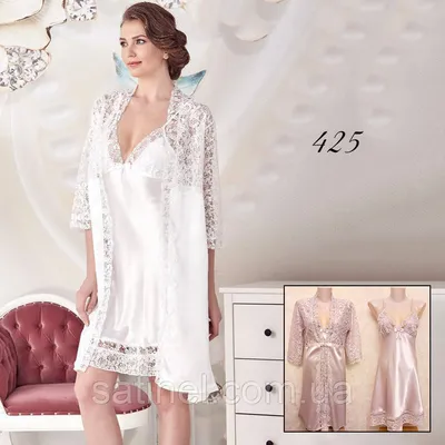 Атласная ночная сорочка и халат Flosh 425 (ID#1259233416), цена: 1320 ₴,  купить на Prom.ua