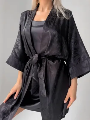 Женский комплект ночная сорочка и халат черного цвета купить оптом в Украине