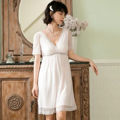 Сексуальное Кружевное мини-платье, женская летняя сетчатая Ночная сорочка с  коротким рукавом, ночная рубашка принцессы, ночная сорочка, ночная сорочка  со встроенным бюстгальтером, ночные рубашки | AliExpress