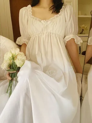 Vintage Nightgowns White Dress Summer LaceSleepwearPrincess Ankle-Length  Cotton | eBay
