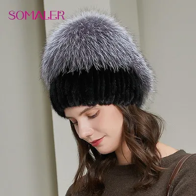 Купить SOMALER Зимние женские шапки из норки с красивым узором, шапка из  меха лисы для женщин и девочек | Joom