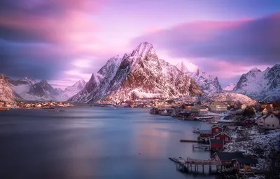 Обои зима, горы, гора, Норвегия, городок, поселение, поселок, фьорд  картинки на рабочий стол, раздел пейзажи - скачать