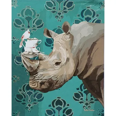 ᐉ Картина по номерам Strateg Премиум Носорог с птичкой 40x50 см (SY6917)
