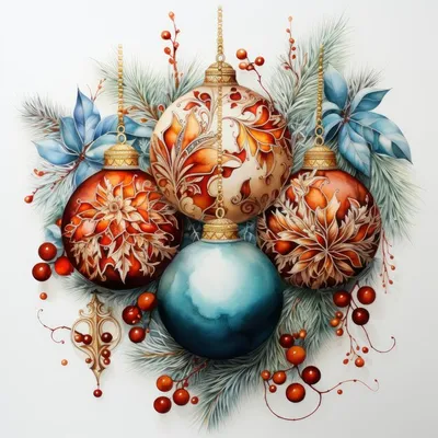 Рождественские украшения, подарки и украшения, иллюстрированные акварелью  на белом фоне | Премиум Фото