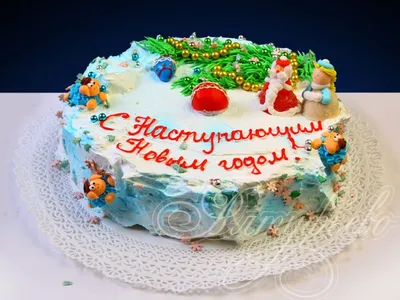 Новогодний торт елочная ветка дед мороз и снегурочка № n71 стоимостью 3 050  рублей - торты на заказ ПРЕМИУМ-класса от КП «Алтуфьево»