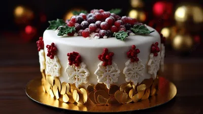 украшенный рождественский торт с золотыми украшениями сверху, картинка  рождественского торта фон картинки и Фото для бесплатной загрузки