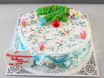 Новогодний торт елочная ветка дед мороз и снегурочка № n71 стоимостью 3 050  рублей - торты на заказ ПРЕМИУМ-класса от КП «Алтуфьево»