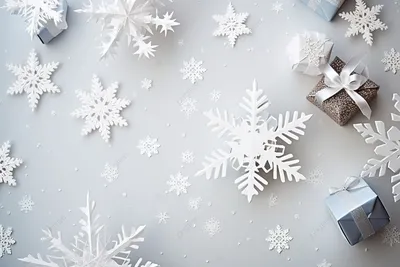 белые снежинки с рождественскими подарками вокруг них, зима, высокое  разрешение, снежный кристалл фон картинки и Фото для бесплатной загрузки
