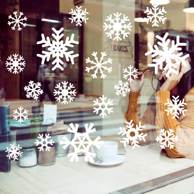 ᐉ Набор наклеек на окно Happy Pocket Новогодние снежинки матовые 20 шт.  Белый (HP-036-010M)