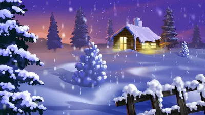 Картинки новогодняя ночь, лес, снег, домик, свет - обои 1366x768, картинка  №199447