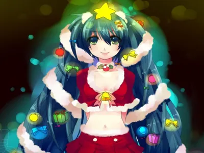 Обои Hatsune Miku, Christmas, рождественские, Christmas trees, winter,  anime, аниме, аниме девушки, новогодние елки, anime girls, Зимой на рабочий  стол