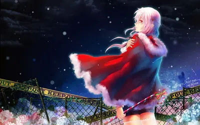 Обои на рабочий стол Инори Юдзуриха / Yuzuriha Inori из аниме Guilty Crown  / Венец Вины в новогоднюю (рождественскую) ночь (KEEP OUT Merry Christmas),  обои для рабочего стола, скачать обои, обои бесплатно