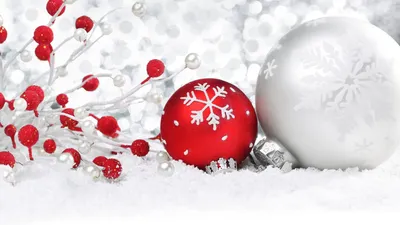 Картинки новый год, праздник, новогодние украшения, игрушки, fбелый,  красный, шары, снег, фон, обои, широкоформатные, полноэкранные,  широкоэкранные, hd wallpapers, background, wallpaper - обои 2560x1440,  картинка №75581