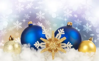 Обои full hd, синий, шары, снежинки, золото, обои, wallpapers, серебро,  новогодние на рабочий стол
