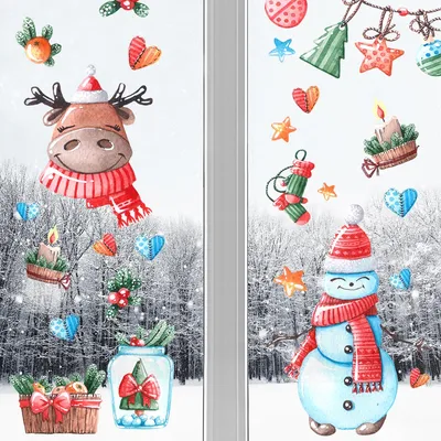 Новогодние наклейки на окна Люми-Зуми Дед Мороз Снеговик Снежинки купить по  цене 550 ₽ в интернет-магазине Детский мир