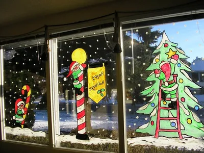 Рисунки на окна новогодние - 76 фото