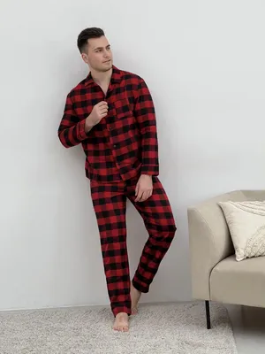 ᐉ Домашняя пижама мужская COSY с фланели брюки и рубашка XL Красный/Черный  (F701P)