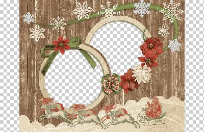 две круглые рамки с Дедом Морозом на санях, старинная деревянная новогодняя  рамка, праздники, рождество, рамка png | Klipartz