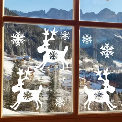 Новогодние наклейки на окна Олени и Снежинки (наскальные рисунки пещерный  олень снег) Размер S белые матовые (ID#2012138947), цена: 180 ₴, купить на  Prom.ua