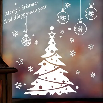 Рождественская елка украшение стекло окно наклейка на стену настенные  наклейки фестиваль домашний декор с новым годом наклейки обои | AliExpress
