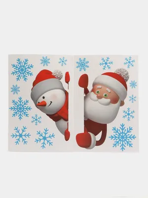 Новогодние наклейки на окна, дед мороз и снеговик украшение для дома купить  по цене 290 ₽ в интернет-магазине KazanExpress