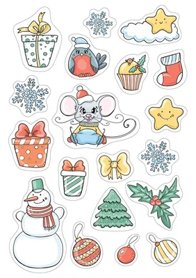 Иллюстрация Новогодние стикеры в стиле детский, персонажи | Illustrators.ru  | Иллюстрации, Открытки, Рождественские картинки