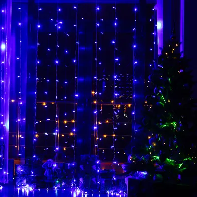 Гирлянда штора на окно новогодняя светодиодная H0149 Baziator 3 х 3 м синяя  - купить в Москве, цены на Мегамаркет