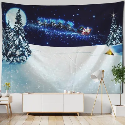 Купить Рождественский гобелен настенный зимняя ночь Снежинка Лось  Санта-Клаус подвесное одеяло для камина подарок украшения для дома | Joom