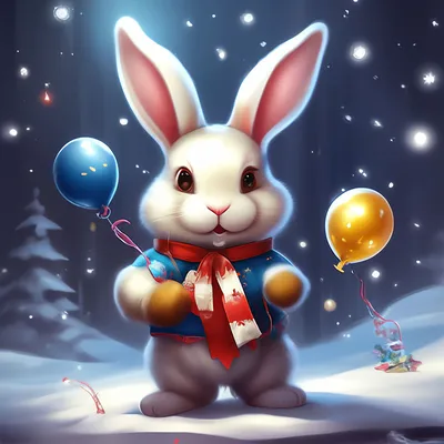 Новогодний кролик с шариком» — создано в Шедевруме