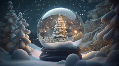 Рождественский снежный шар с елкой внутри, 3d иллюстрация сказочная  праздничная открытка с хрустальным шаром, елка внутри, падающий снег фон  картинки и Фото для бесплатной загрузки