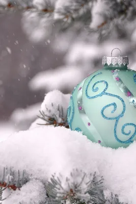 Скачать обои и картинки новогодний, шар, снег, ветки, ель для рабочего  стола в разрешении 640x960