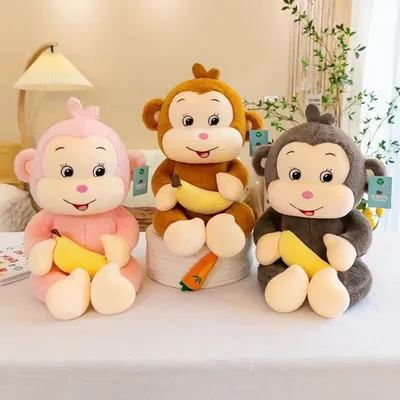 Мягкая игрушка Shantou Jinxing Обезьяна с бананом, звук (30 см) K60403 |  PlushevoToys