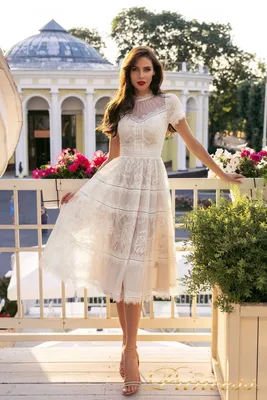 Вечерние платья ниже колена с рукавами купить в Москве – Цена в  интернет-магазине PrincessDress