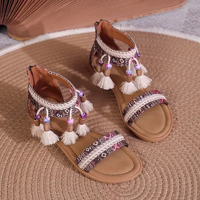 Womens Summer Boho Shoes Beach Holiday Flat Hollow Out Strappy Gladiator  Sandals | eBay