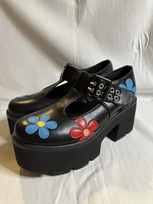 Lamoda Platform Mary Jane Buckle Black W/ Flowers Womens Shoes sz 7 WORN  ONCE | eBay