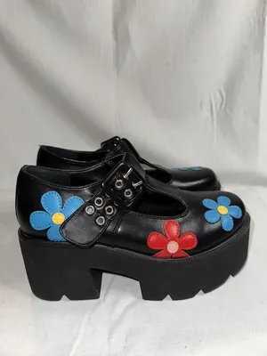 Lamoda Platform Mary Jane Buckle Black W/ Flowers Womens Shoes sz 7 WORN  ONCE | eBay