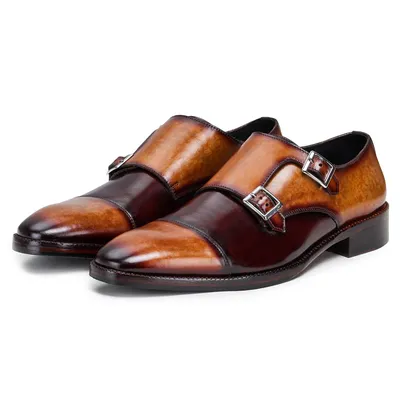 Brown Double Monk Strap Shoes in Basketball leather | Stefano Bemer