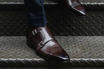 Brown Monk Shoes for Men in Textured grained leather - Lamantia