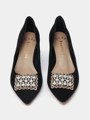 Туфли женские на низком каблуке открытые летние классические черные  экозамша (ID#1639995165), цена: 670 ₴, купить на Prom.ua