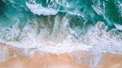 Обои океан, вид сверху, прибой, волны, пена, песок картинки на рабочий  стол, фото скачать бесплатно