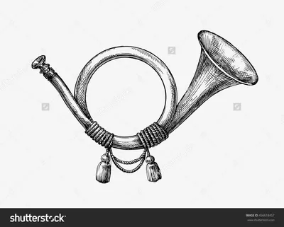 Hand Drawn Vintage Hunting Horn. Sketch Post Horn. Vector Illustration -  456618457 : Shutterstock | Нарисованный, Рог, Эскиз