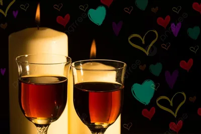 бокалы для вина при свечах с цветными фоновыми сердечками Фото И картинка  для бесплатной загрузки - Pngtree