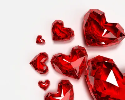 Обои на рабочий стол Красные алмазы в виде сердца на белом фоне, обои для  рабочего стола, скачать обои, обои бесплатно