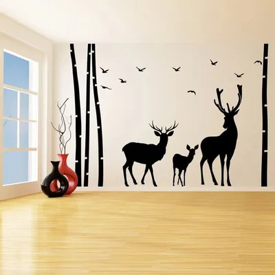 Виниловая наклейка на стену Олени в лесу Стикер с животными и деревьями  Декор интерьера - 200 х 140 см цена | kaup24.ee