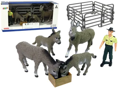 Набор из четырёх фигурок осликов, фермера и забора Lean Toys цена | pigu.lt