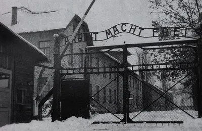 Главные ворота концлагеря Освенцим [1] — военное фото
